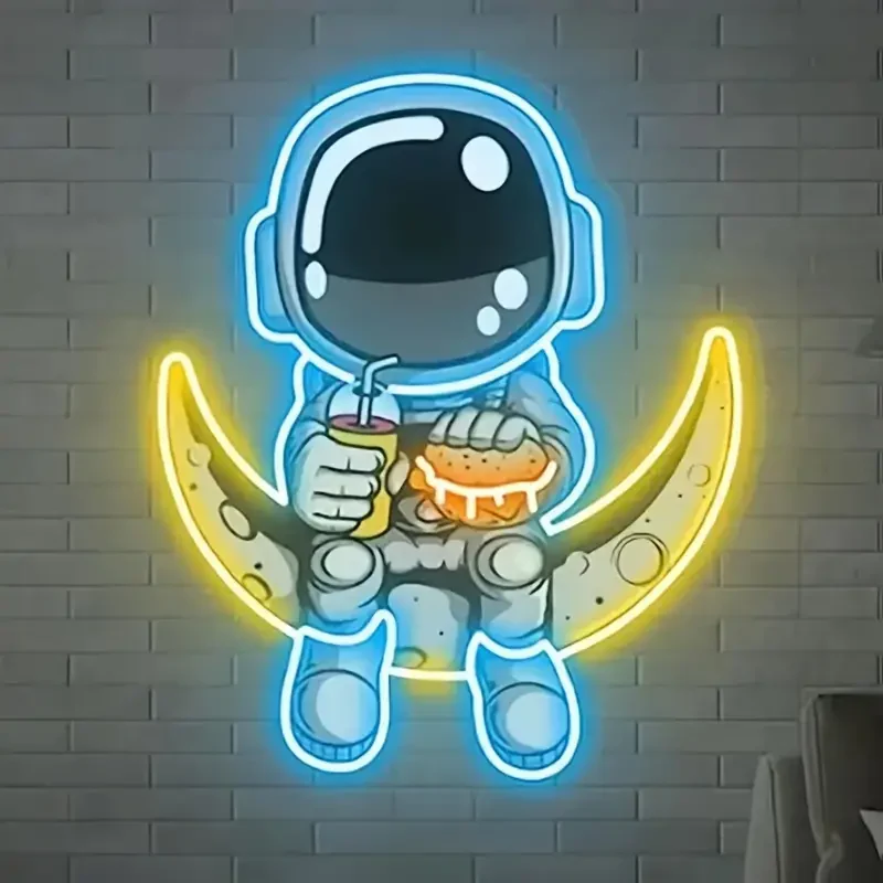 Astronaut Burger & Cola UV Printed LED Neon Sign - Image 2