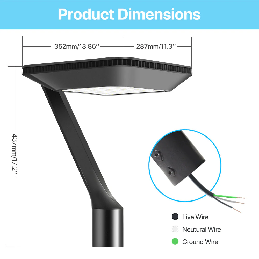Black Gooseneck Post Top Lights (2 Pack) - TP260/TP325 Series 2700lumens, 5000K, AC120-277V - Image 3