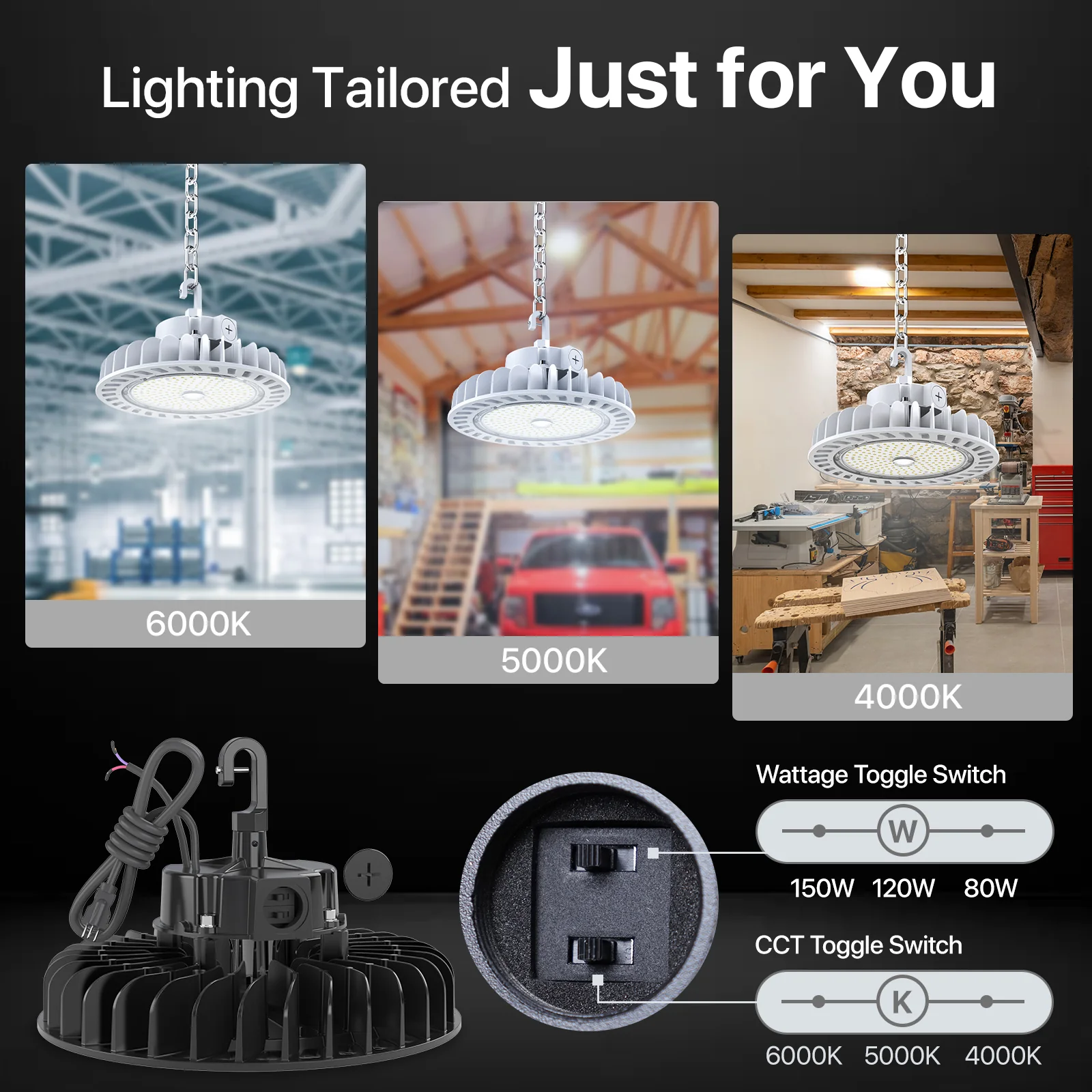 Hyperlite LED High Bay Light - White Hero Series, 21750lumens, Selectable Wattage&CCT, AC 120-277V - Image 6