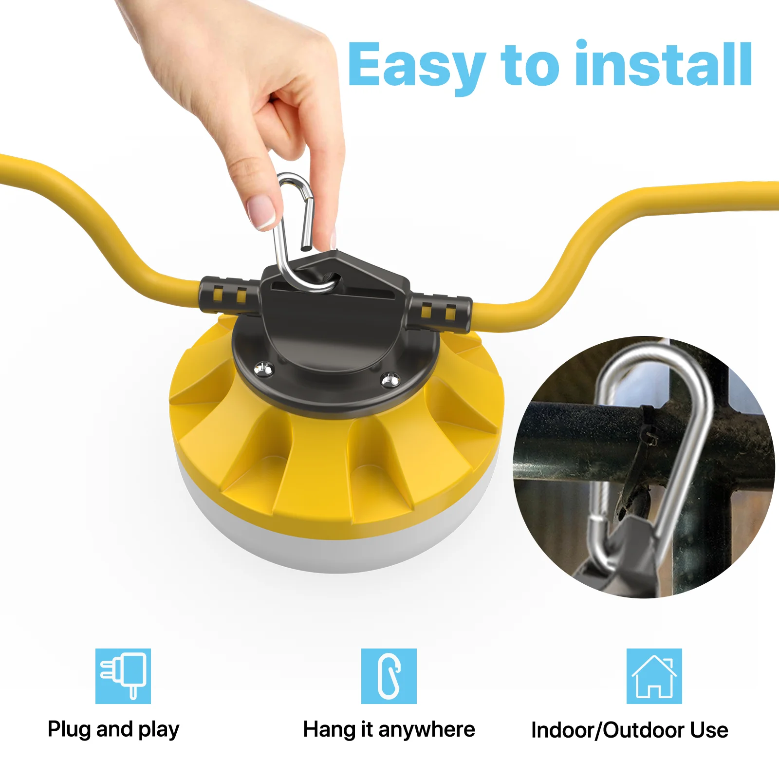 Hyperlite 50ft Construction LED String Work Lights - 5000lumens, 5000K, AC 120V Only, 3-Prong Plug - Image 3