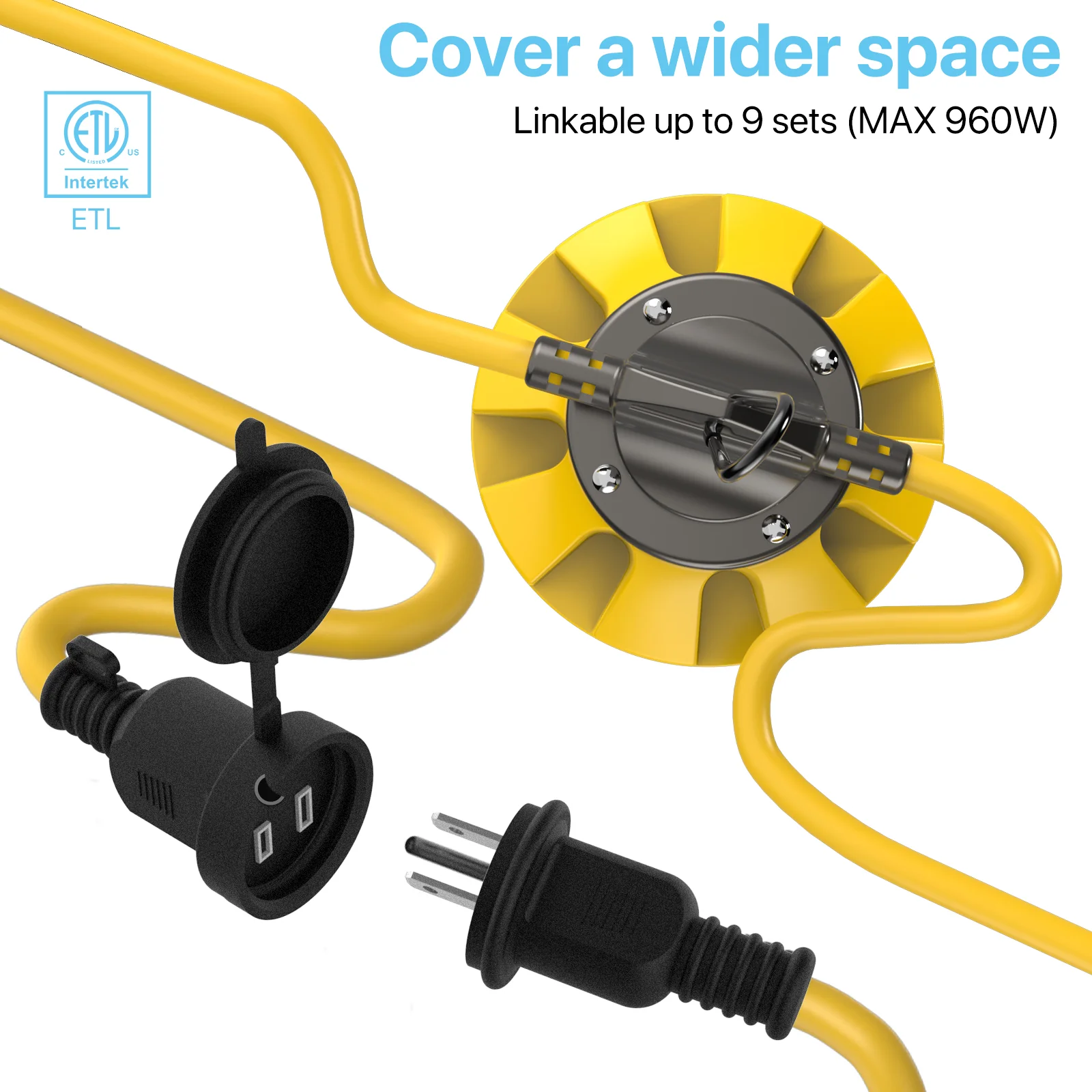 Hyperlite 100ft Construction LED String Work Lights - 10000lumens, 5000K, AC 120V Only, 3-Prong Plug - Image 5