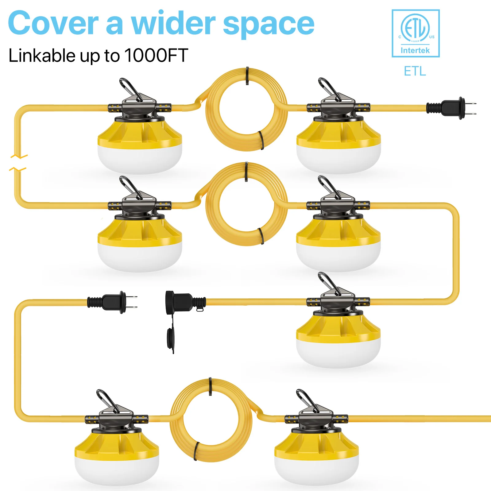 Hyperlite 100ft Construction LED String Work Lights - 10000lumens, 5000K, AC 120V Only - Image 5