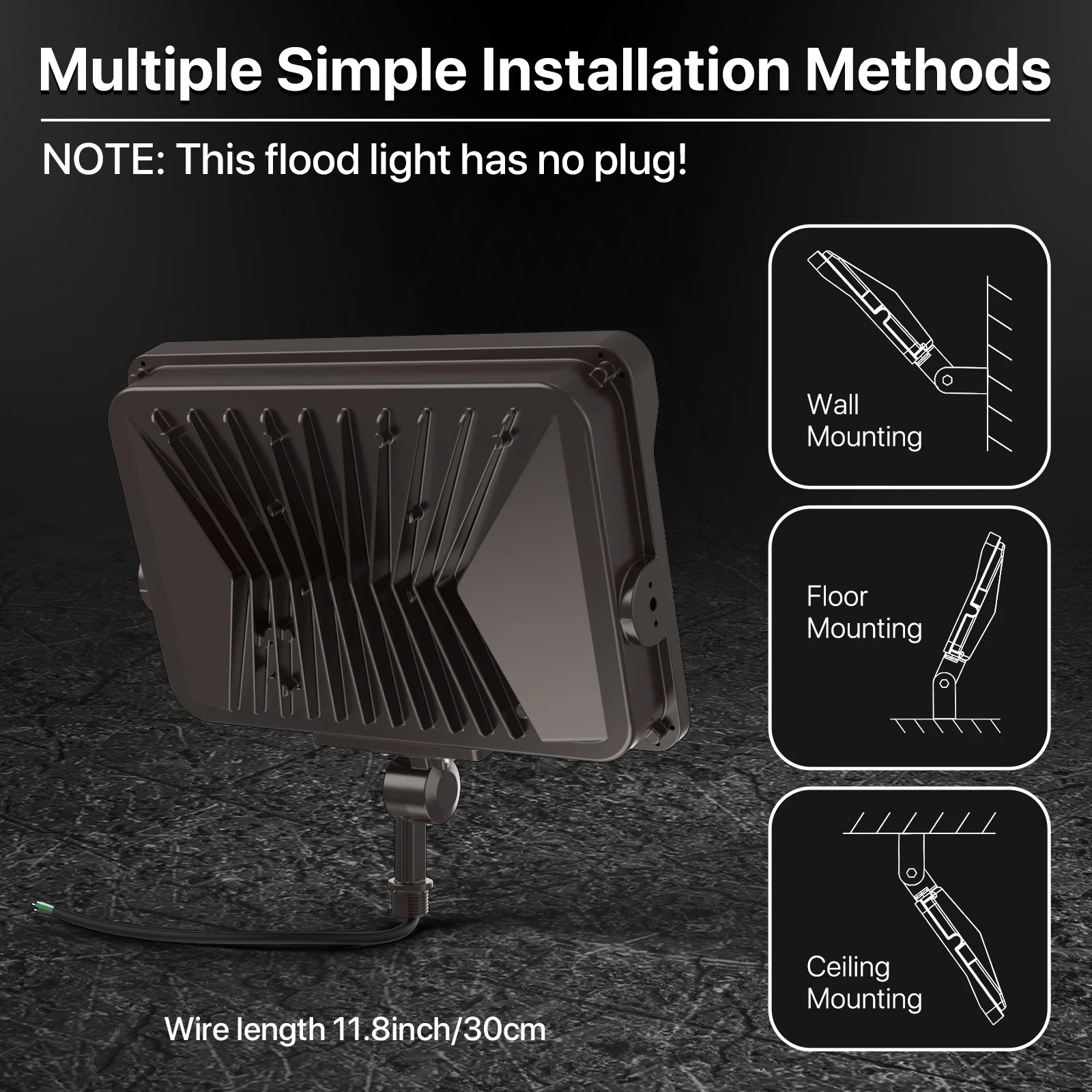Hyperlite Led Flood Light - Mars Series (Kuncle Mount), 11000lm, 5000K, AC 120V, Optional Dusk-to-Dawn, Without Junction Box - Image 5