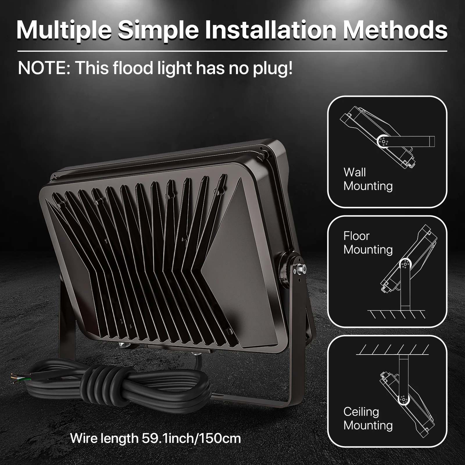 Hyperlite Led Flood Light with Photocell - Mars Series 2 Pack (U Bracket) - 18000lumens, 5000K, AC 120V Only - Image 4