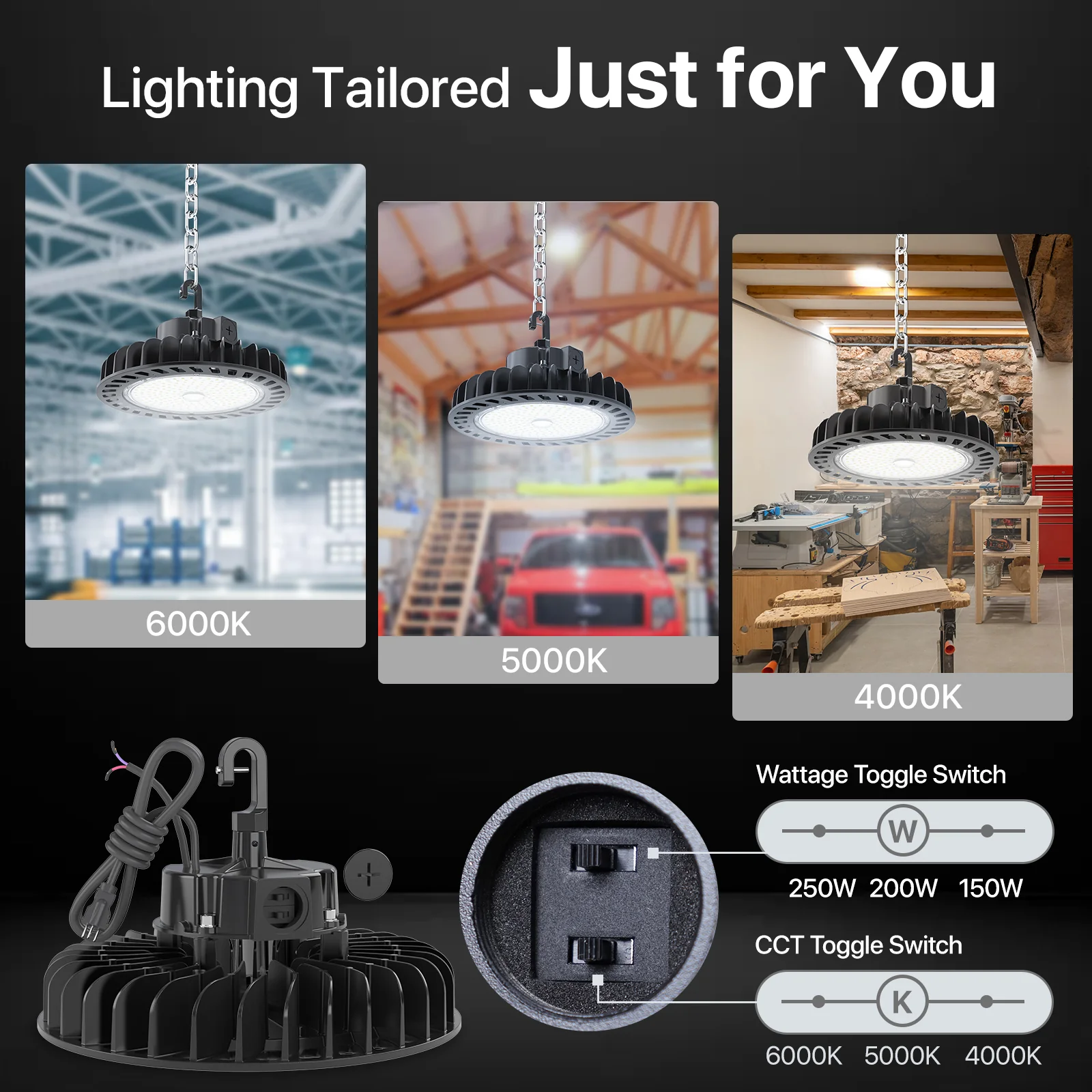 Hyperlite LED High Bay Light - Black Hero Series, 36250lumens, Selectable Wattage&CCT, AC 120-277V - Image 3