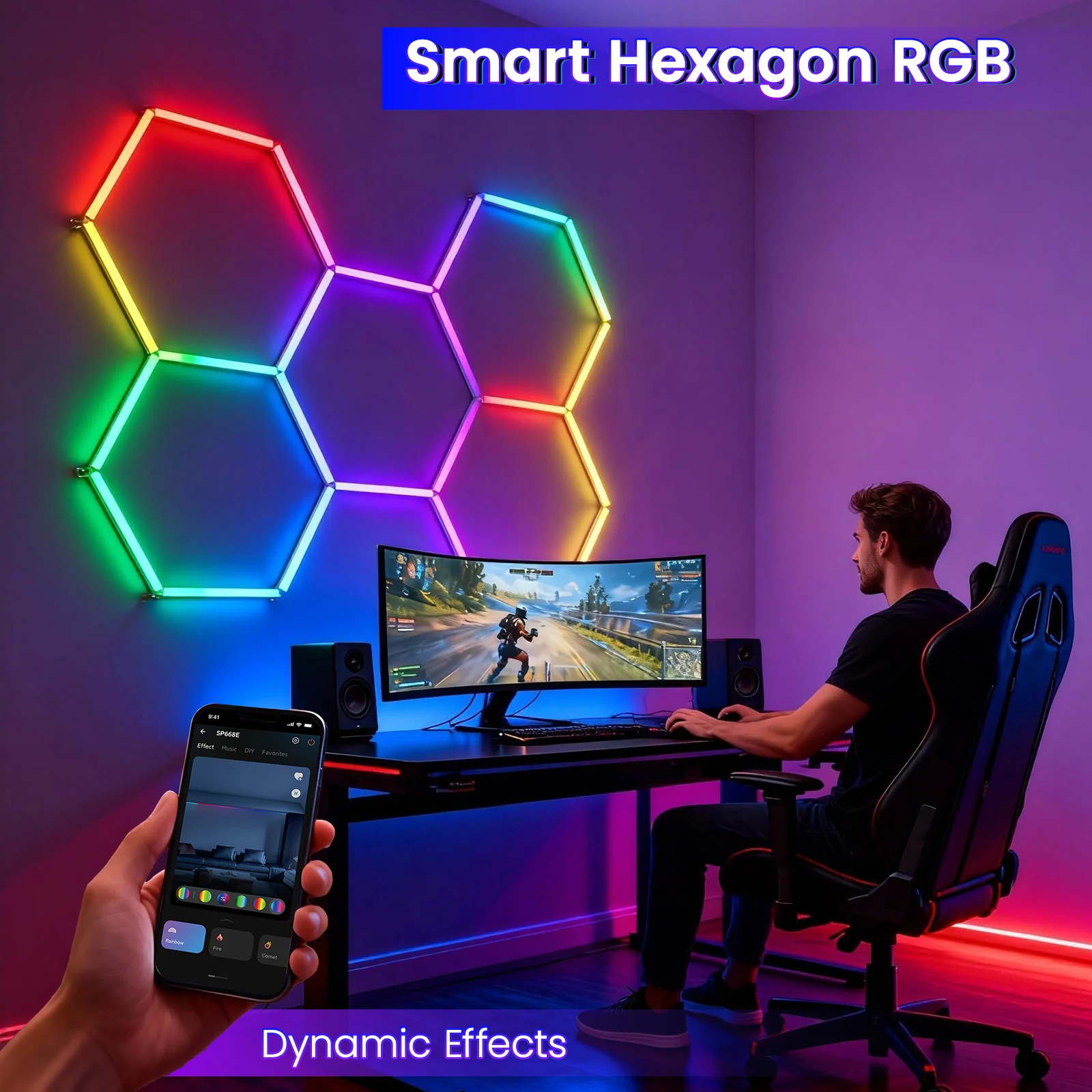 Hyperlite RGB Gradient Hexagon Garage Lights Gen IV - 5 Grid (7.3 x 5.1 ft) - Image 4