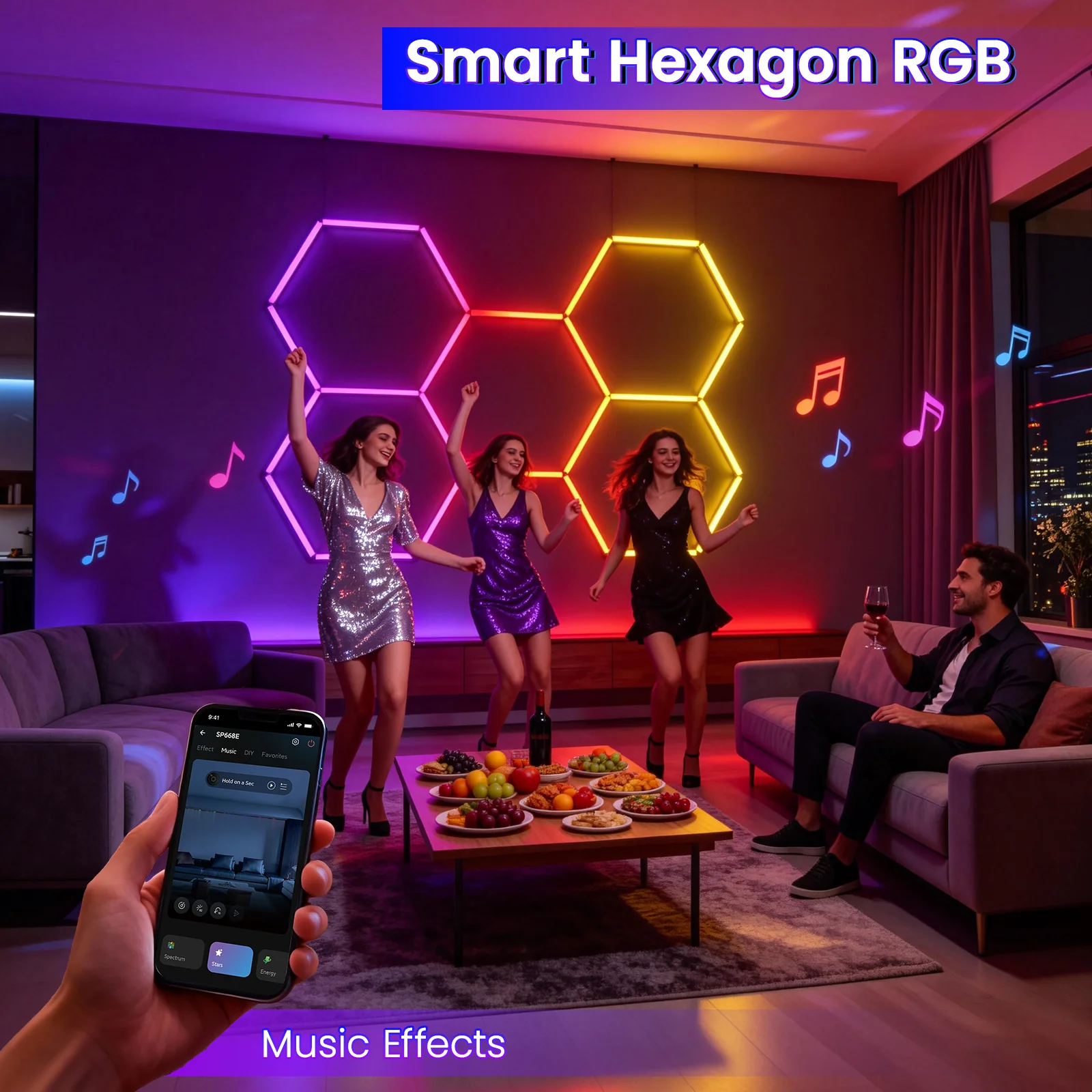 Hyperlite RGB Gradient Hexagon Garage Lights Gen IV - 5 Grid (7.3 x 5.1 ft) - Image 5