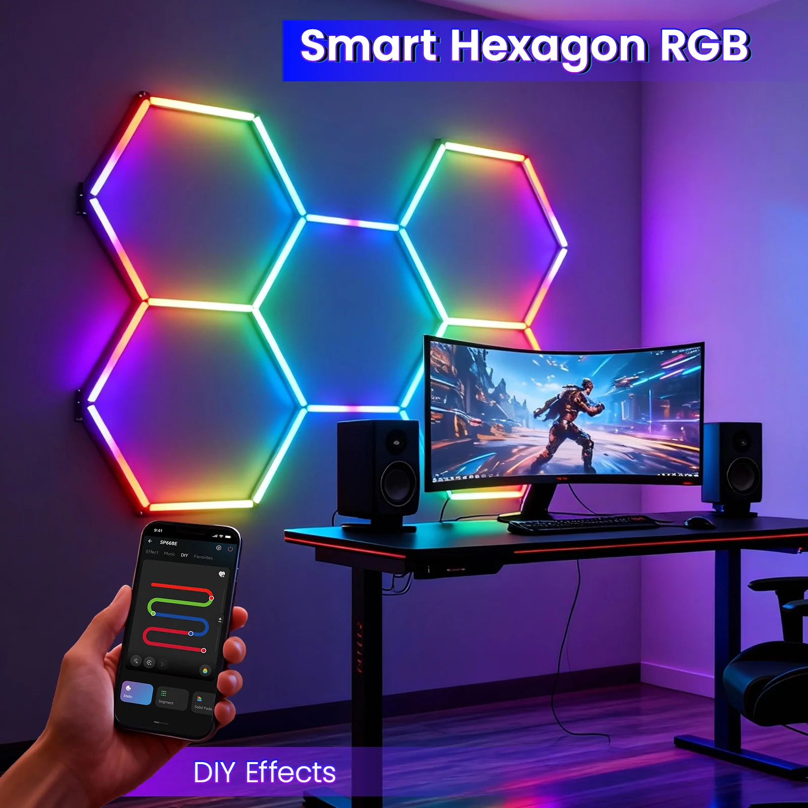 Hyperlite RGB Gradient Hexagon Garage Lights Gen IV - 5 Grid (7.3 x 5.1 ft) - Image 6