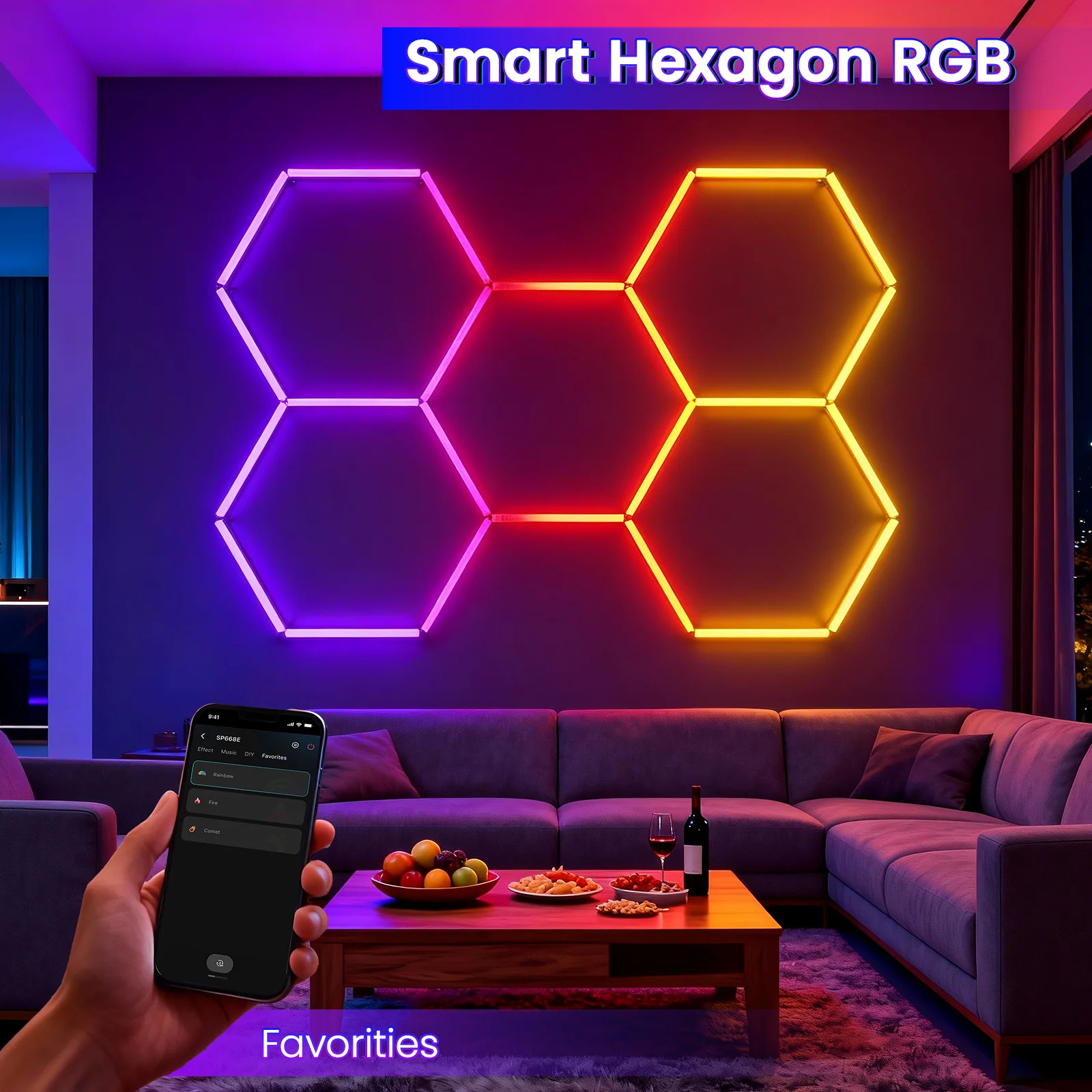 Hyperlite RGB Gradient Hexagon Garage Lights Gen IV - 5 Grid (7.3 x 5.1 ft) - Image 7