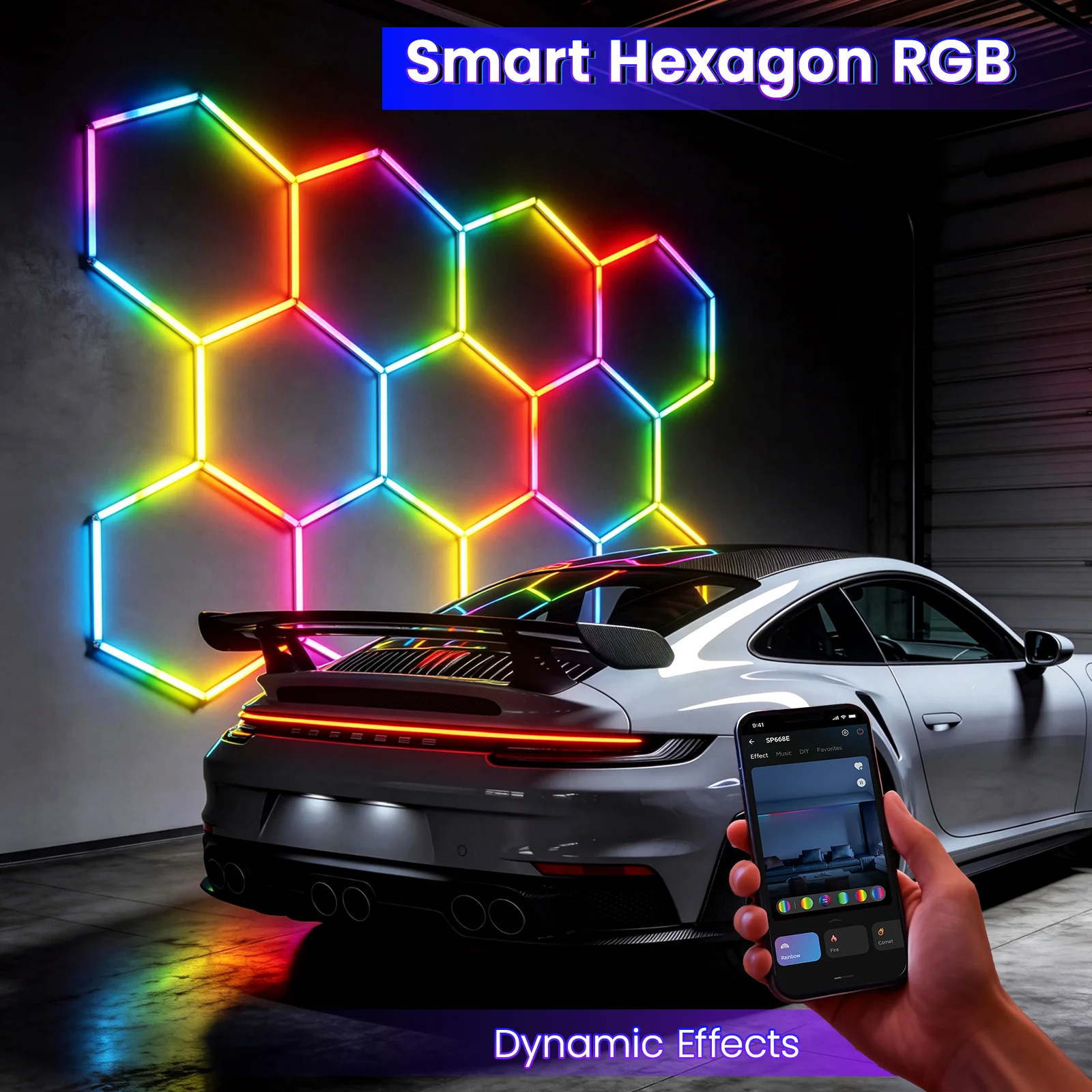Hyperlite RGB Gradient Hexagon Garage Lights Gen IV - 11 Grid (10.0 x 7.3 ft) - Image 4