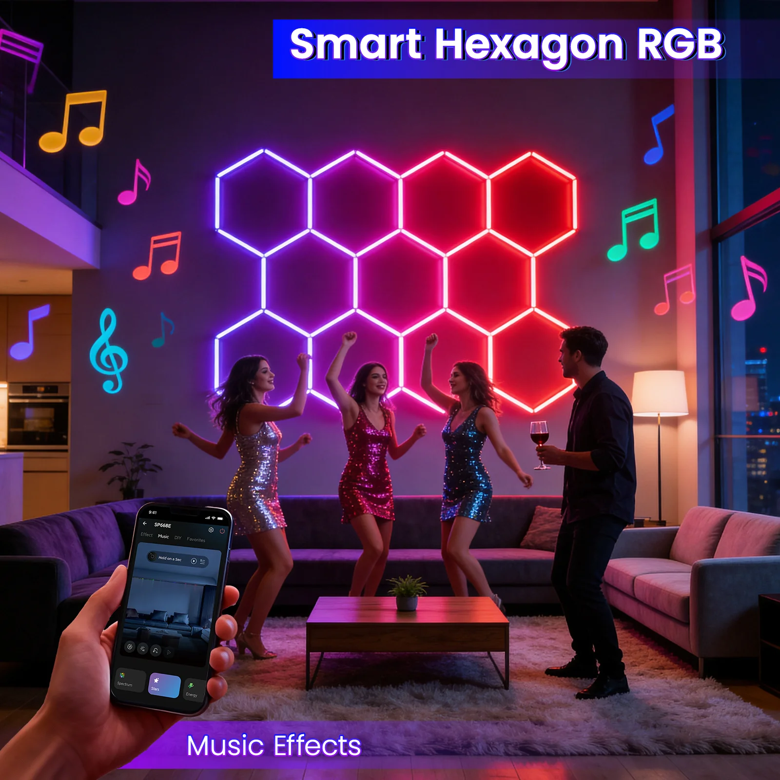 Hyperlite RGB Gradient Hexagon Garage Lights Gen IV - 11 Grid (10.0 x 7.3 ft) - Image 5