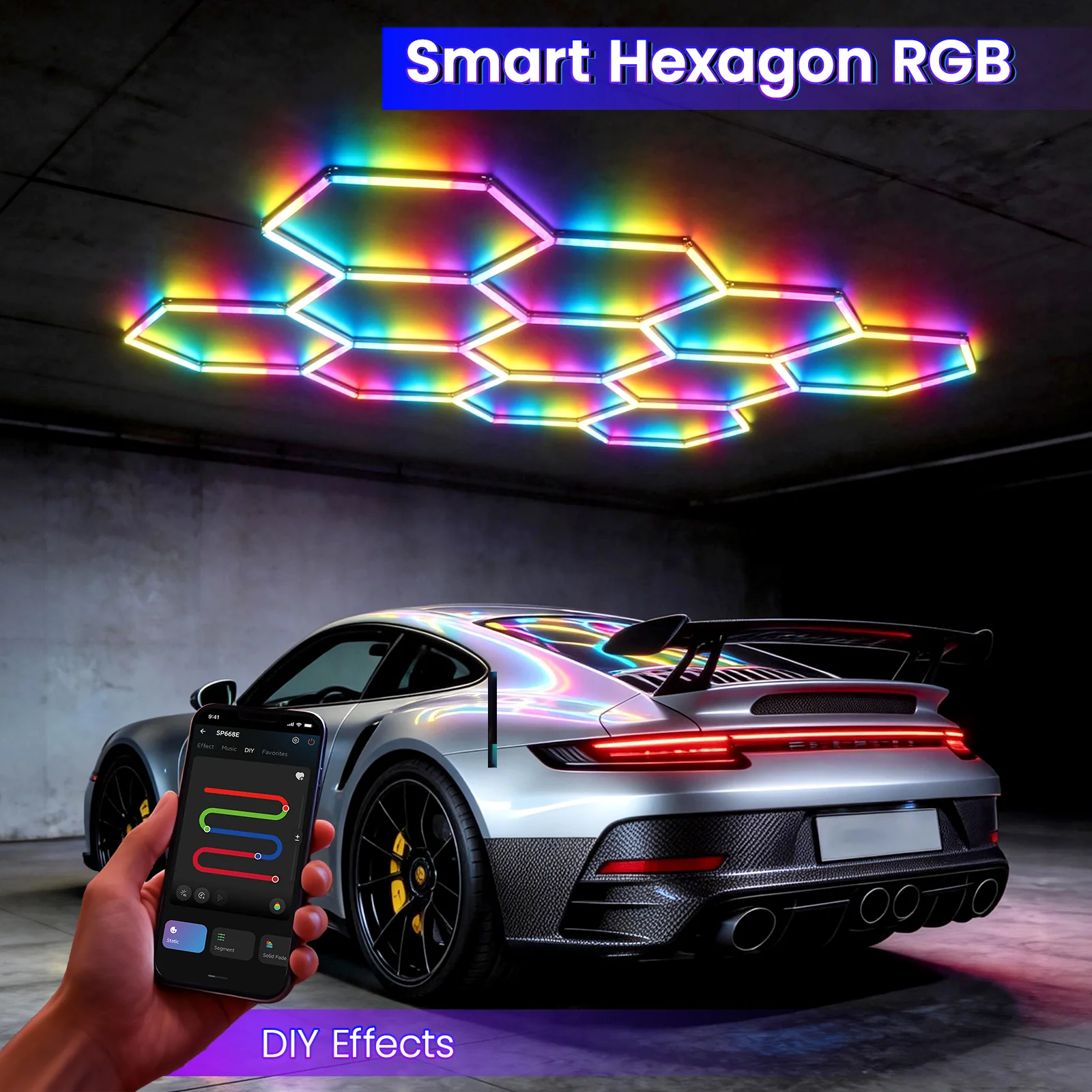Hyperlite RGB Gradient Hexagon Garage Lights Gen IV - 11 Grid (10.0 x 7.3 ft) - Image 6