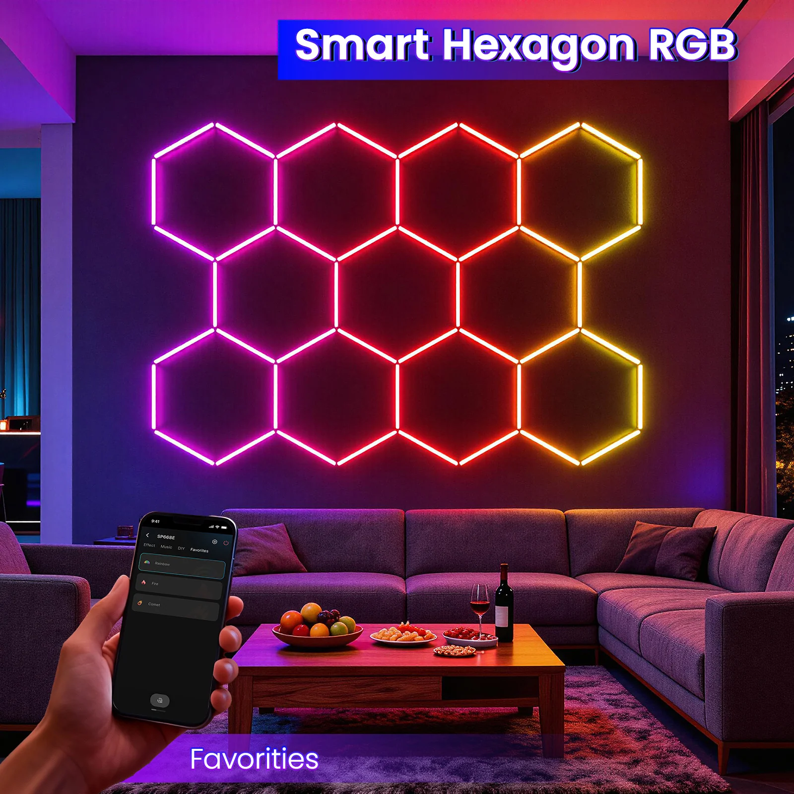 Hyperlite RGB Gradient Hexagon Garage Lights Gen IV - 11 Grid (10.0 x 7.3 ft) - Image 7