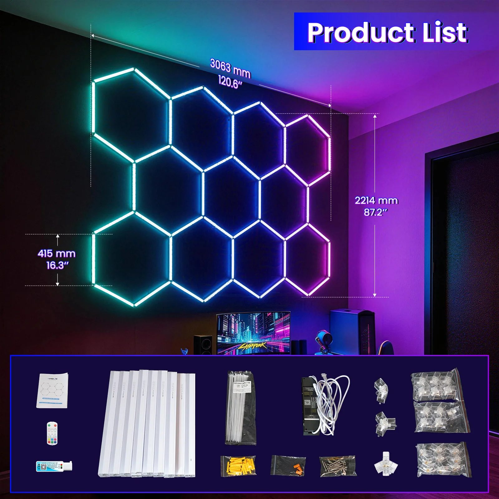Hyperlite RGB Gradient Hexagon Garage Lights Gen IV - 11 Grid (10.0 x 7.3 ft) - Image 9