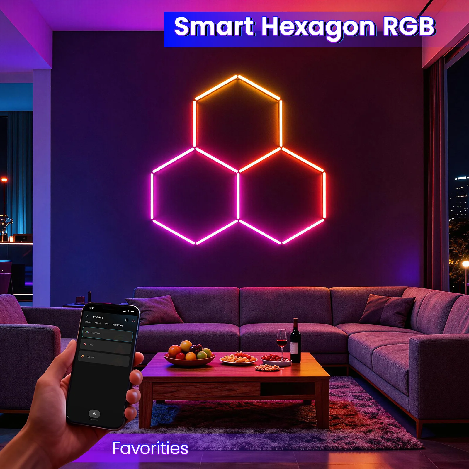 Hyperlite RGB Gradient Hexagon Garage Lights Gen IV - 3 Grid (5.1 x 5.0 ft) - Image 6