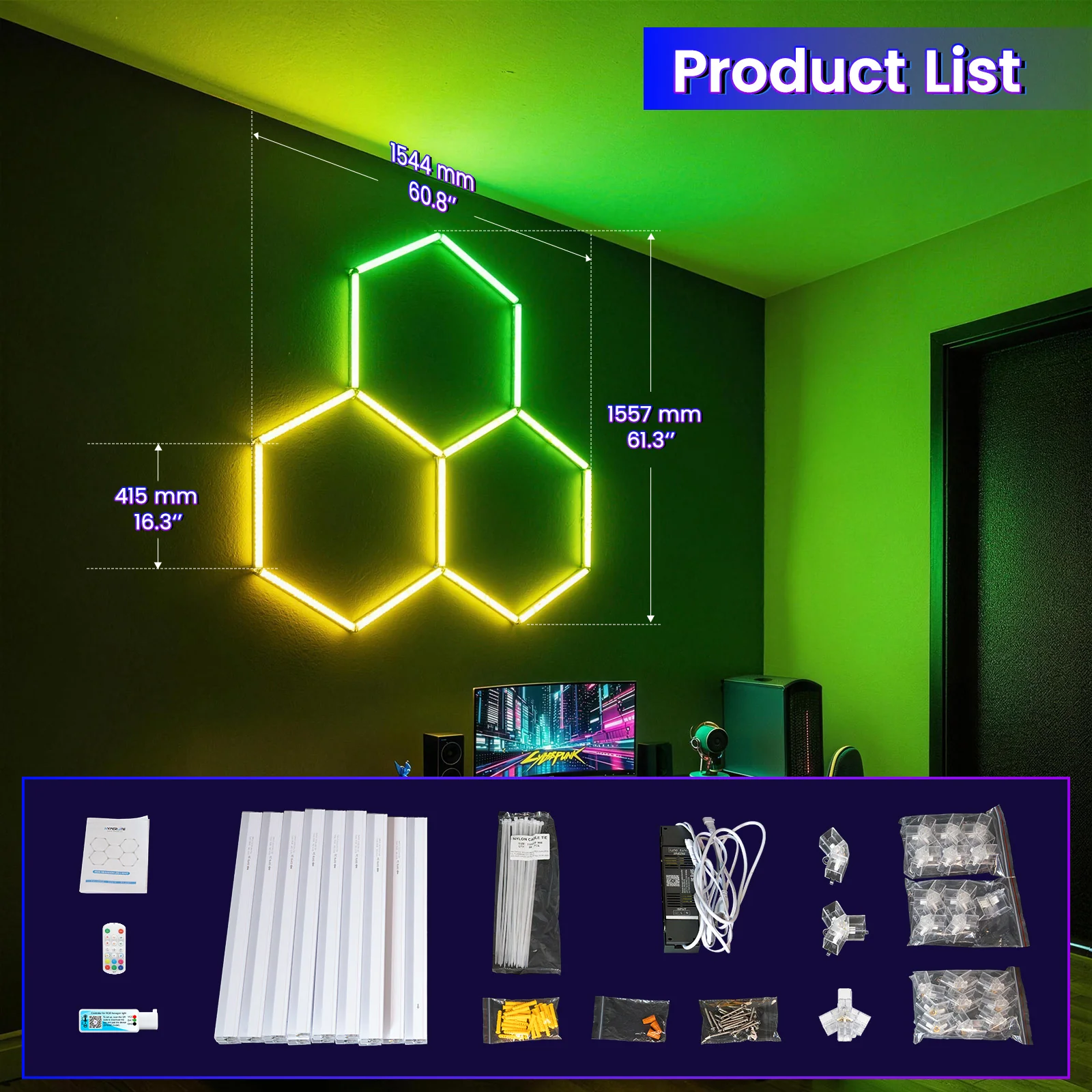 Hyperlite RGB Gradient Hexagon Garage Lights Gen IV - 3 Grid (5.1 x 5.0 ft) - Image 8