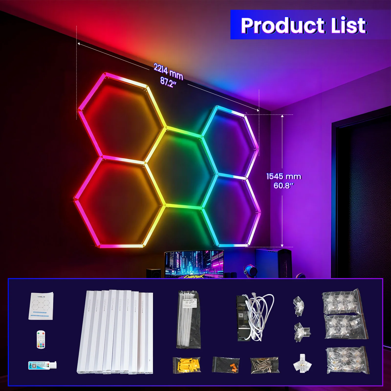 Hyperlite RGB Gradient Hexagon Garage Lights Gen IV - 5 Grid (7.3 x 5.1 ft) - Image 9