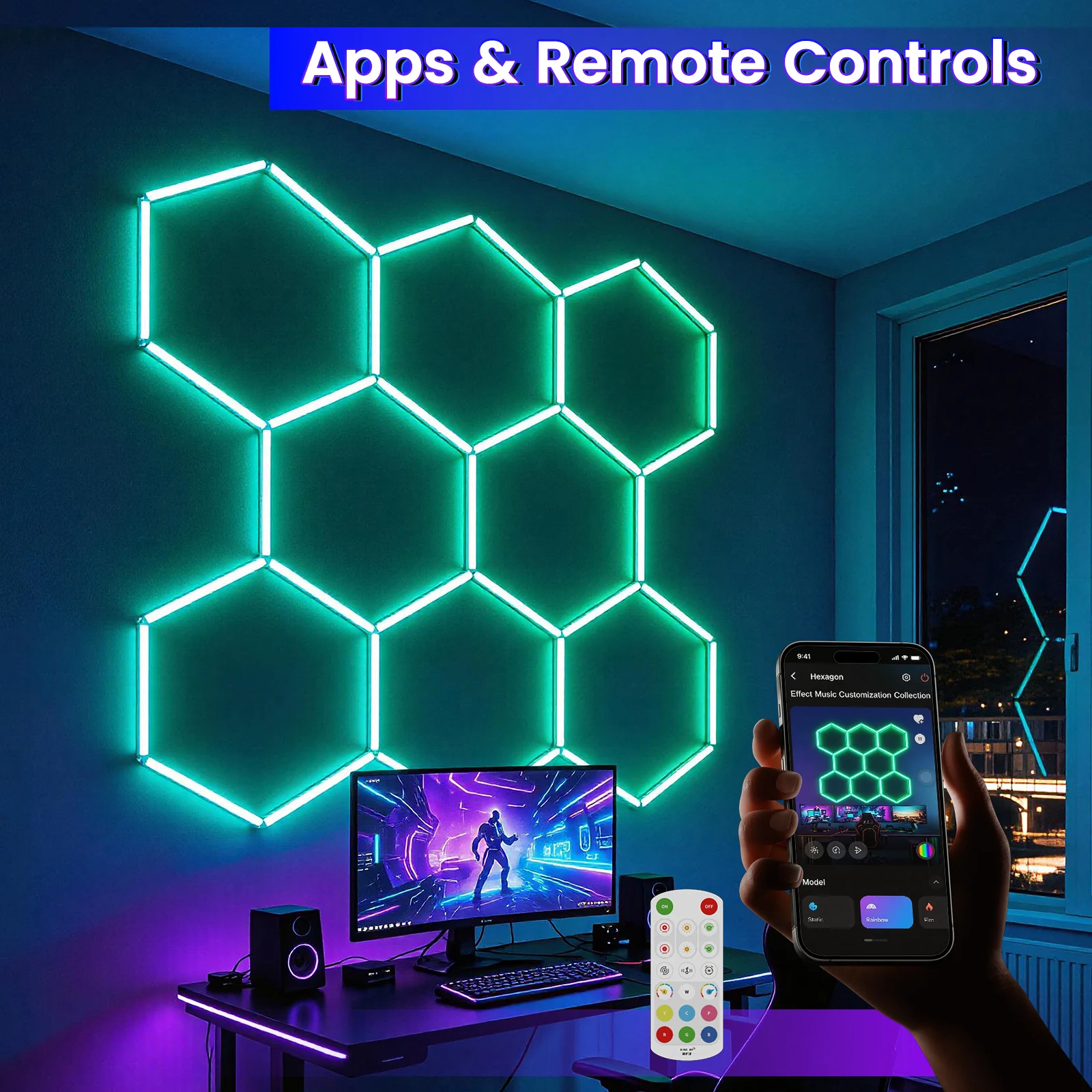 Hyperlite RGB Gradient Hexagon Garage Lights Gen IV - 8 Grid (7.6 x 7.3 ft) - Image 3