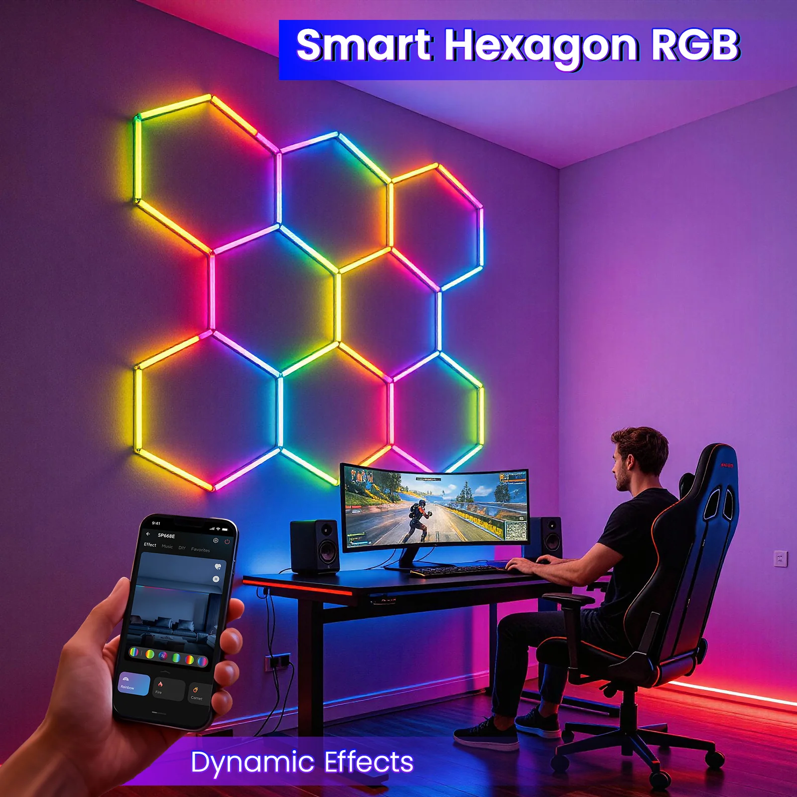Hyperlite RGB Gradient Hexagon Garage Lights Gen IV - 8 Grid (7.6 x 7.3 ft) - Image 4