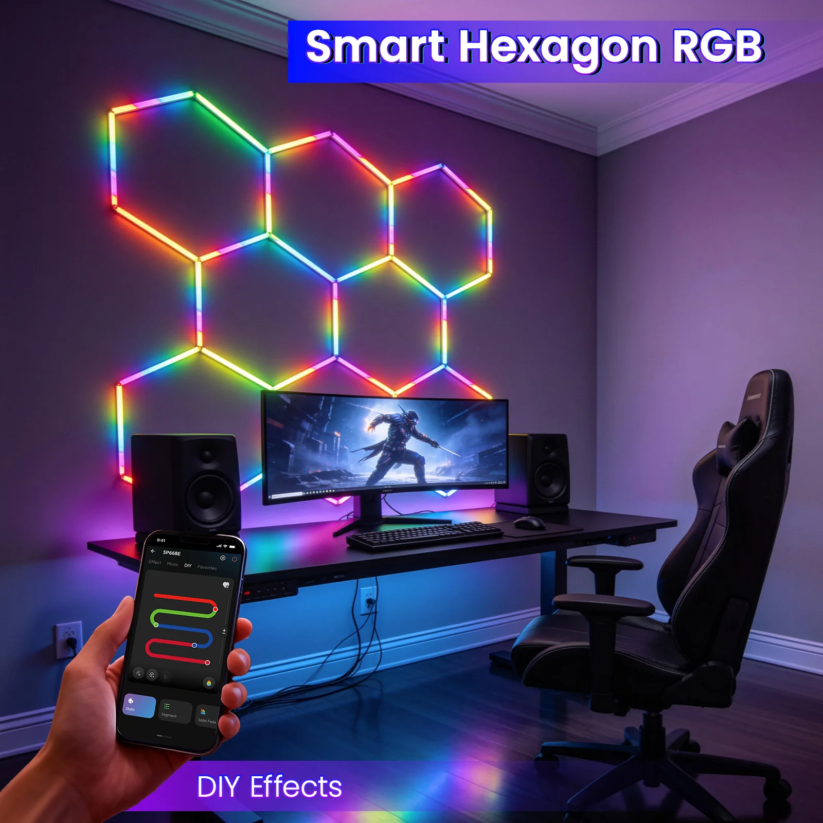 Hyperlite RGB Gradient Hexagon Garage Lights Gen IV - 8 Grid (7.6 x 7.3 ft) - Image 6
