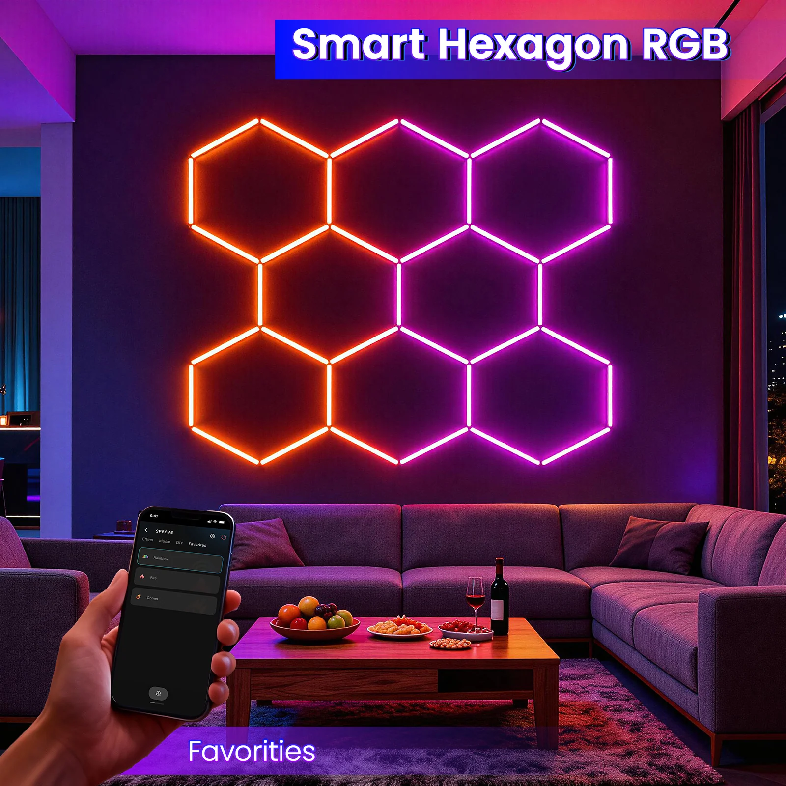 Hyperlite RGB Gradient Hexagon Garage Lights Gen IV - 8 Grid (7.6 x 7.3 ft) - Image 7