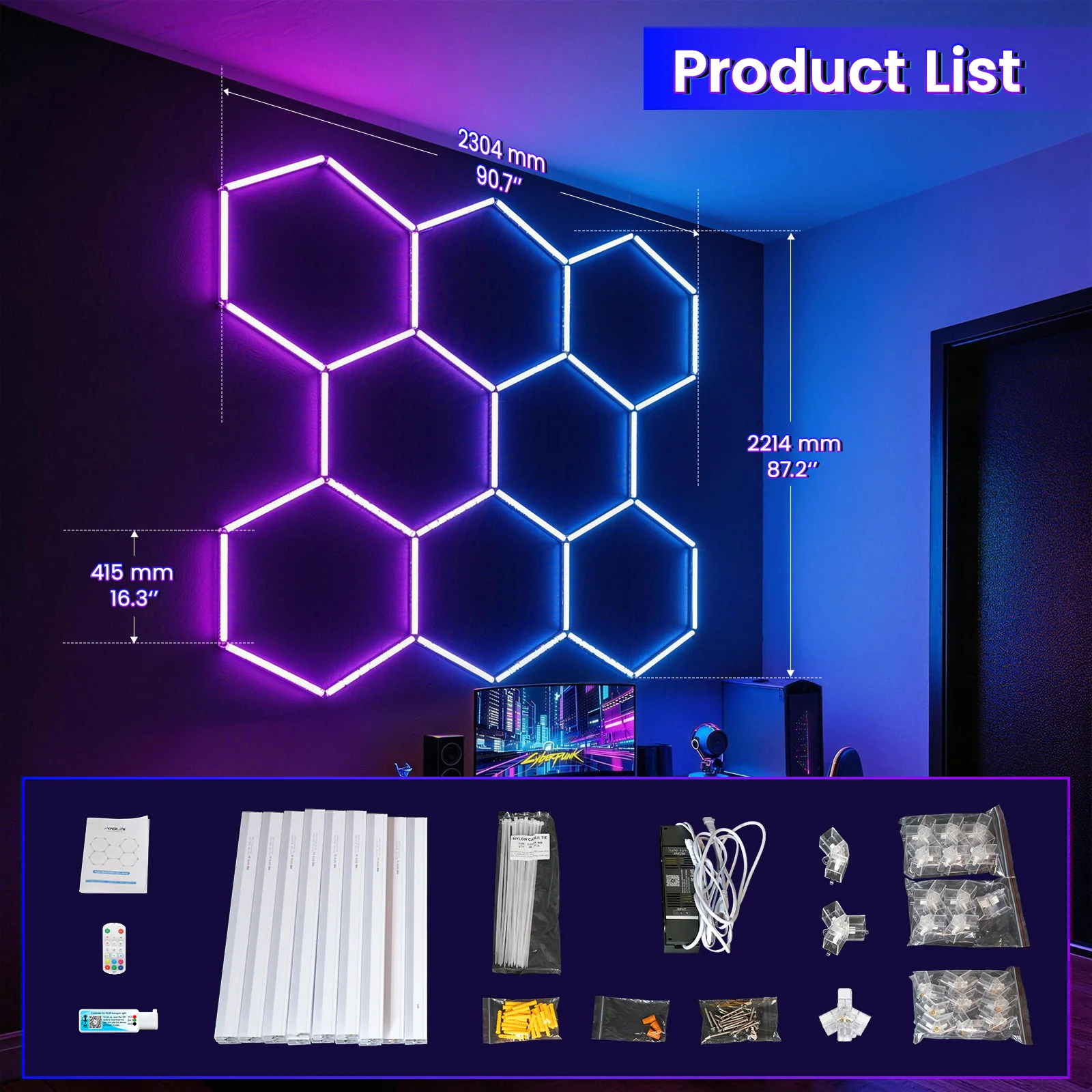 Hyperlite RGB Gradient Hexagon Garage Lights Gen IV - 8 Grid (7.6 x 7.3 ft) - Image 9
