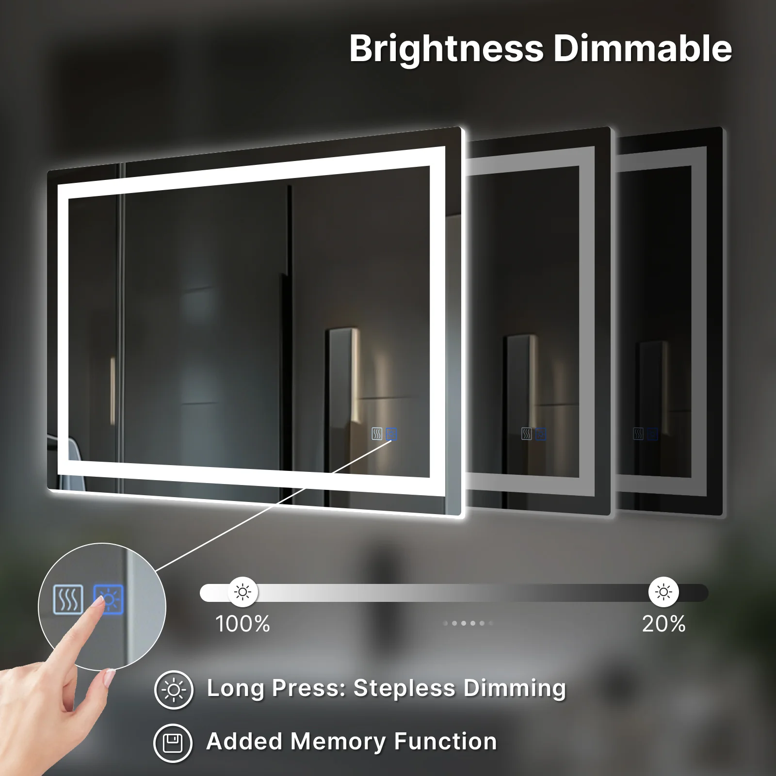 LED Bathroom Mirror, Backlit + Front Lit, Anti-Fog, Dimmable 3 Color Lighting, Memory Function - Image 5