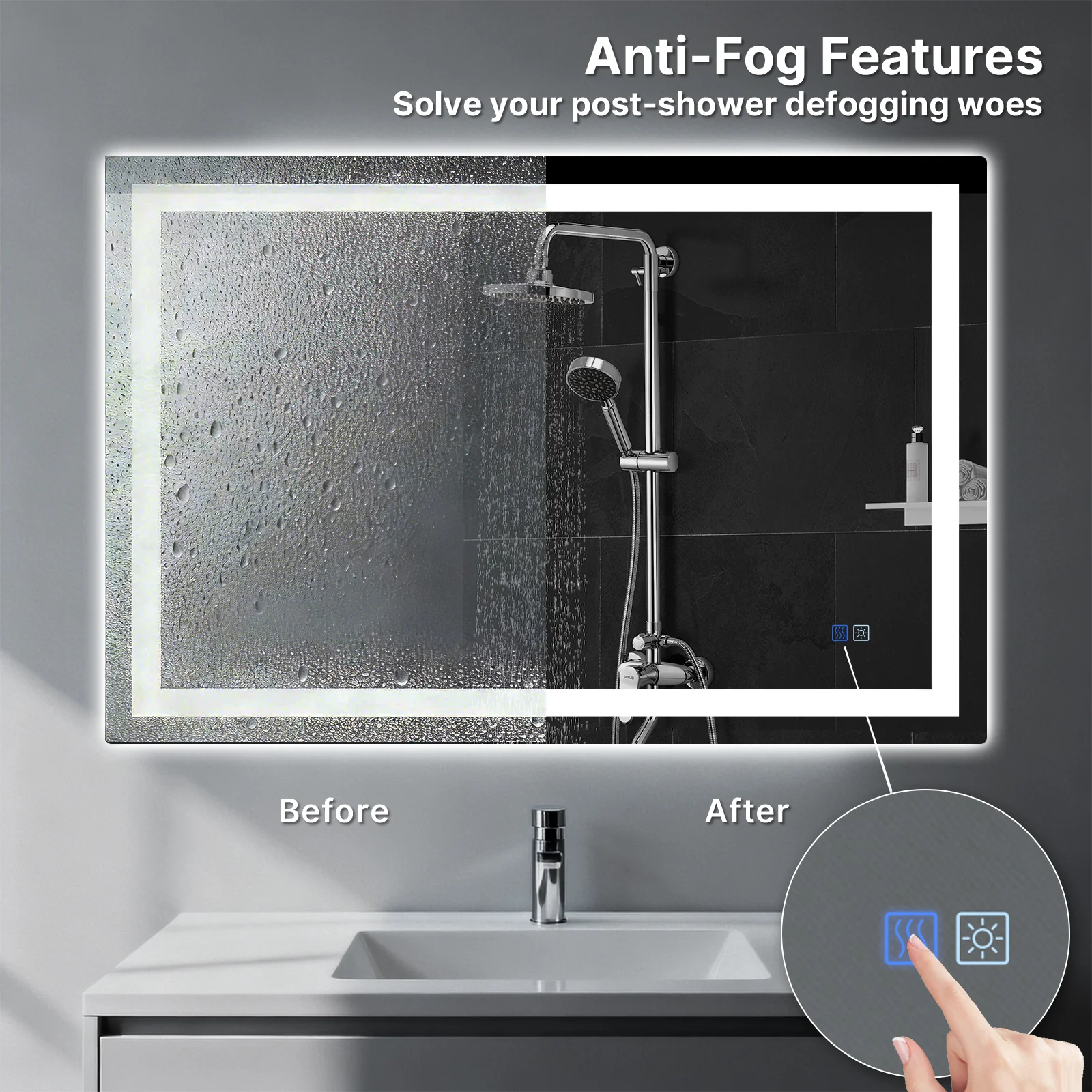 LED Bathroom Mirror, Backlit + Front Lit, Anti-Fog, Dimmable 3 Color Lighting, Memory Function - Image 6