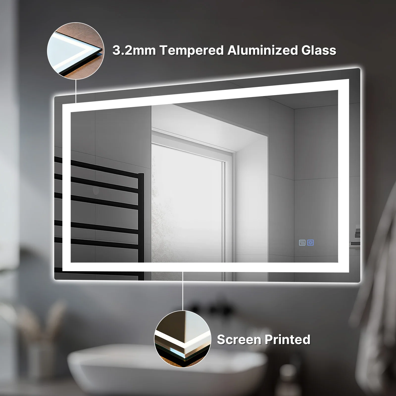 LED Bathroom Mirror, Backlit + Front Lit, Anti-Fog, Dimmable 3 Color Lighting, Memory Function - Image 7