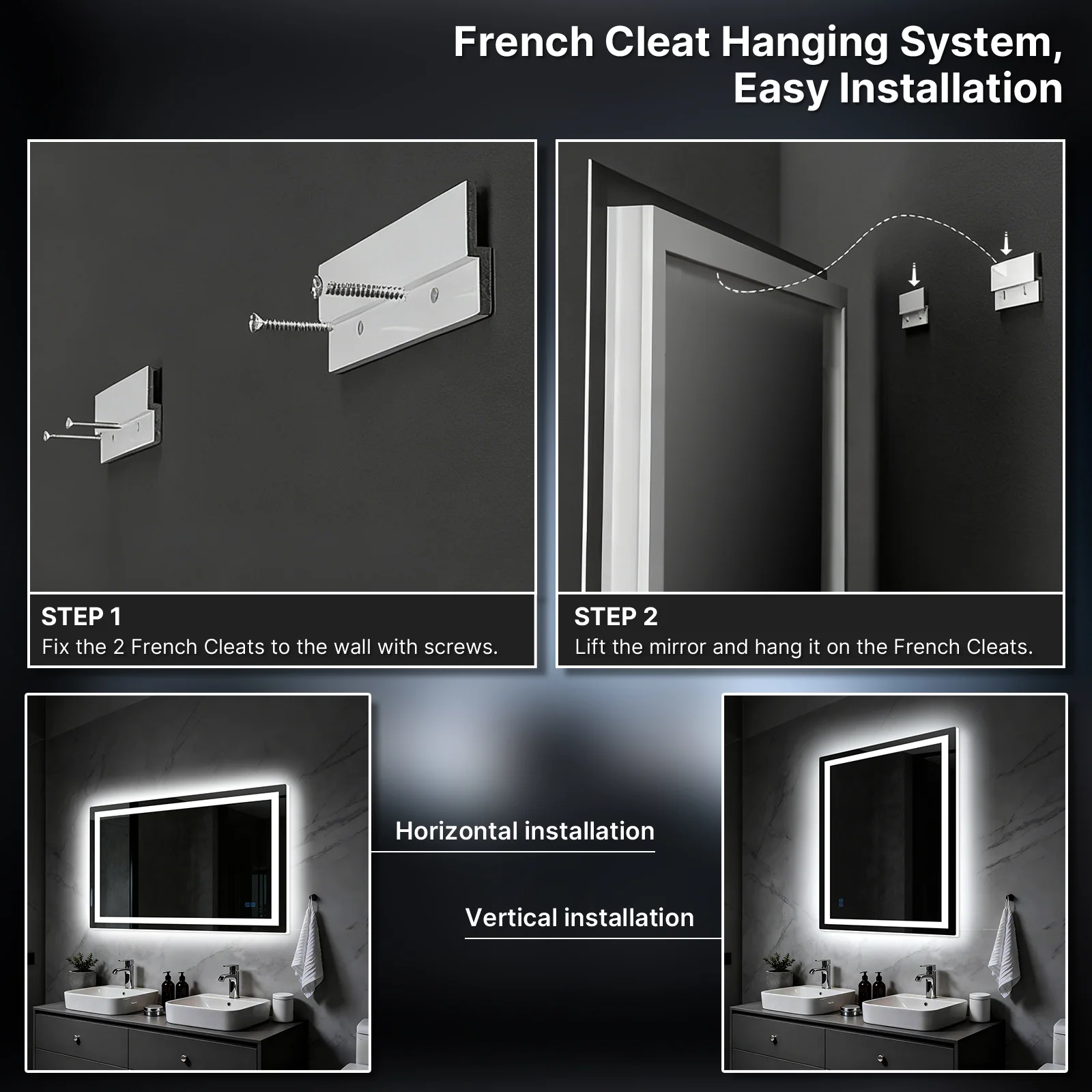 LED Bathroom Mirror, Backlit + Front Lit, Anti-Fog, Dimmable 3 Color Lighting, Memory Function - Image 9