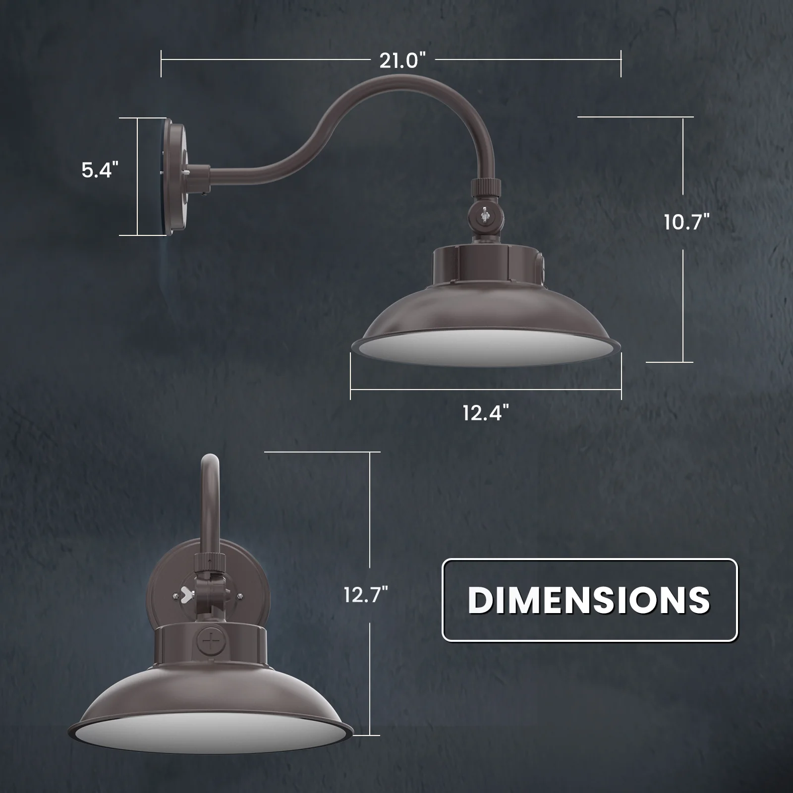 LED Gooseneck Barn Light Outdoor, 12inch Bronze, 6500lumens, Power & CCT Selectable, AC 120-277V - Image 4