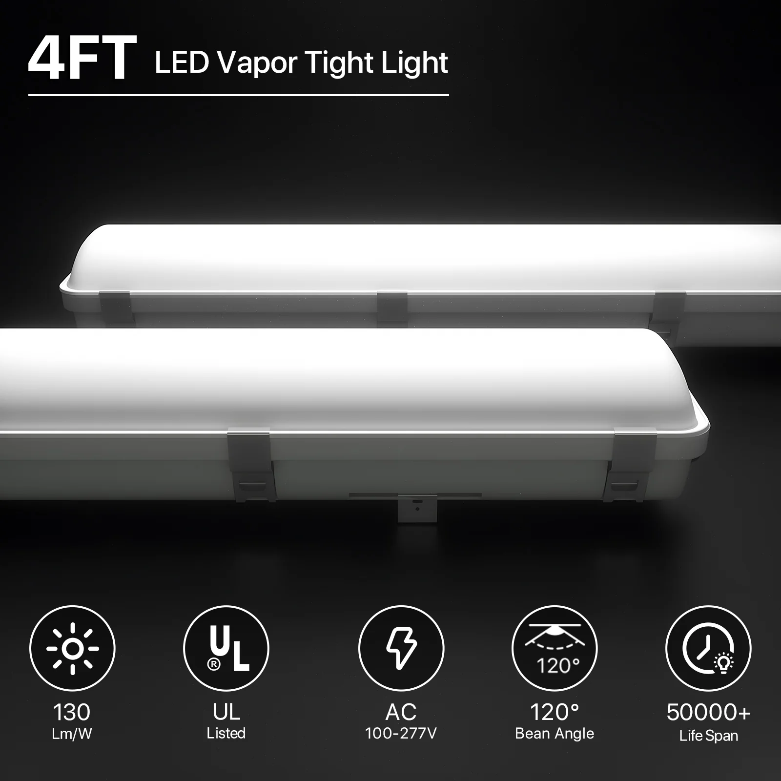LED Vapor Tight Light - Capsule series, 5200lumens, 5000K, AC 100-277V - Image 3