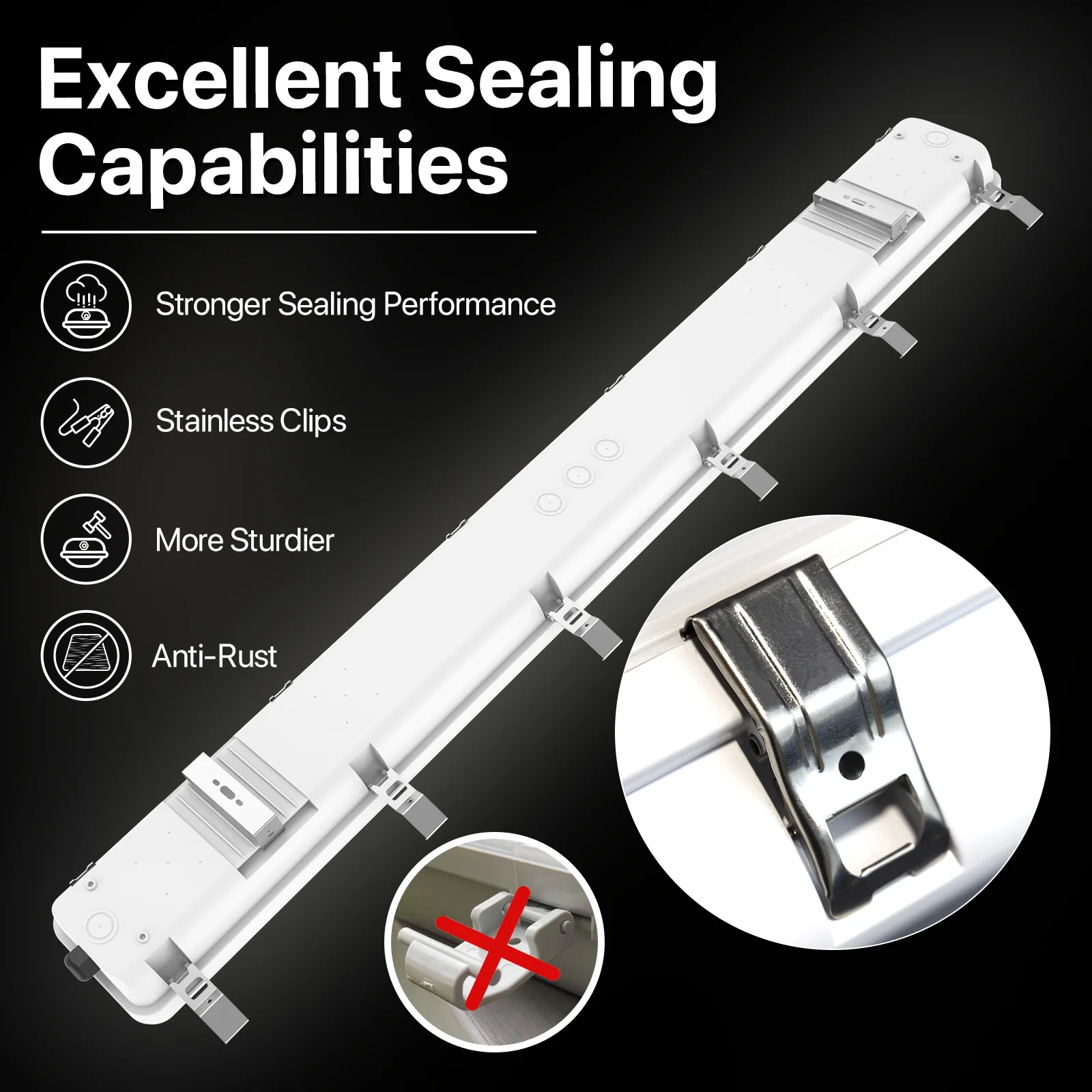LED Vapor Tight Light - Capsule series, 5200lumens, 5000K, AC 100-277V - Image 4