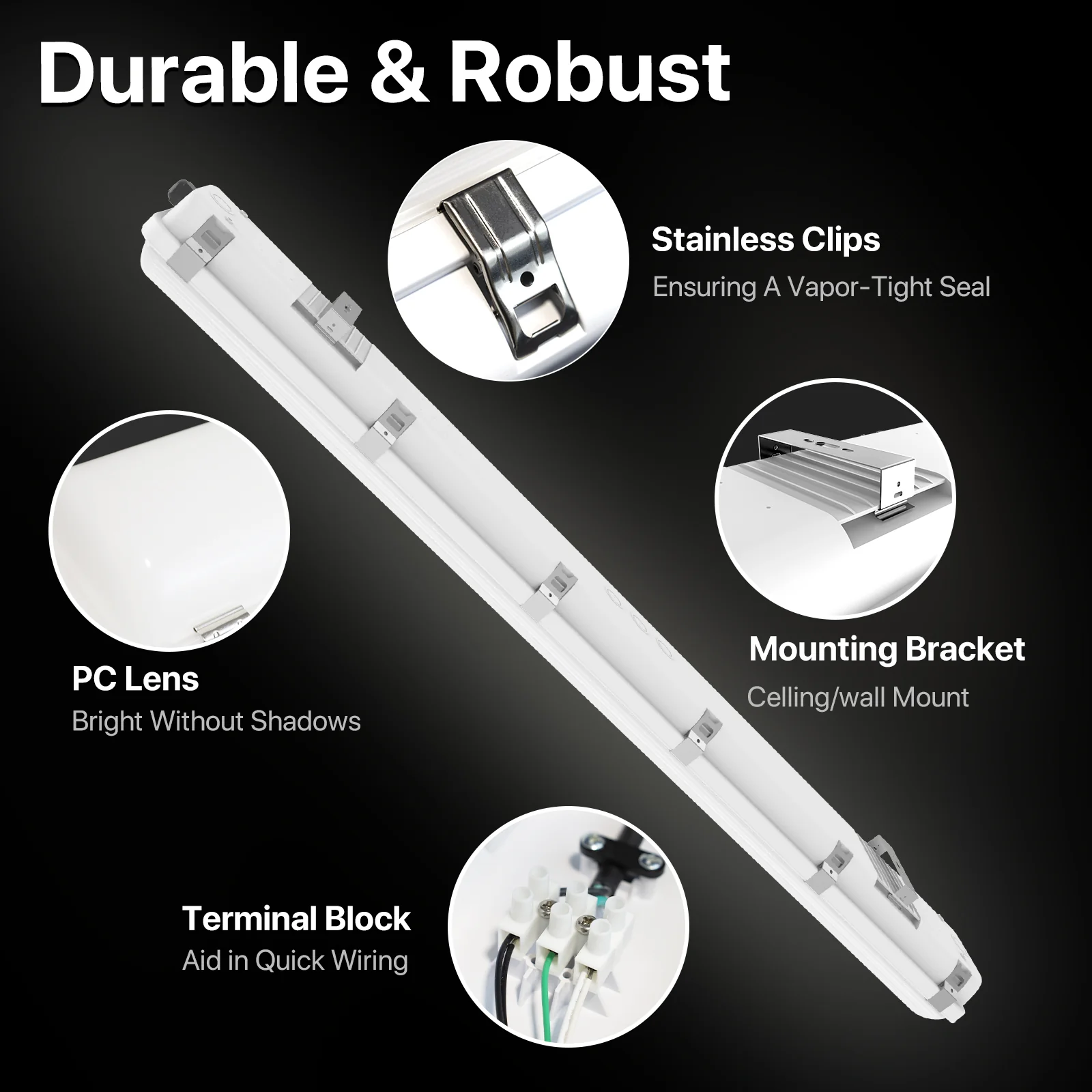 LED Vapor Tight Light - Capsule series, 5200lumens, 5000K, AC 100-277V - Image 5