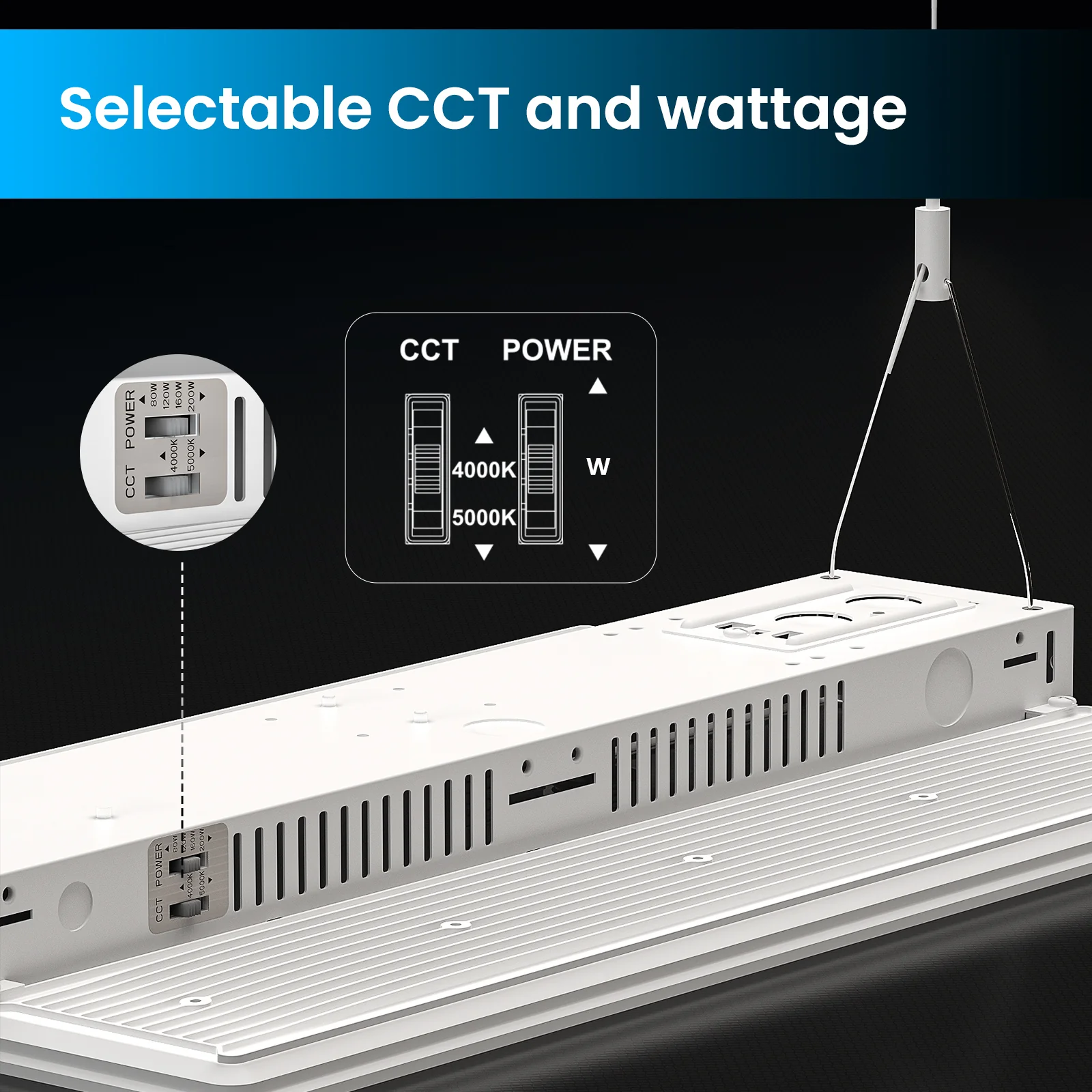 Linear High Bay LED Lights -HPLH02 Series, 36100lumens, Adjustable Wattage & CCT, 120-277V - Image 4