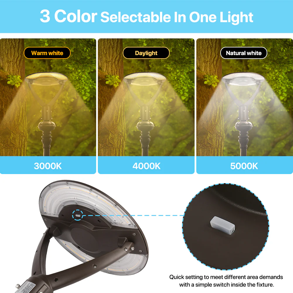 Post Top Lights- TP421 Series 8400lumens, Wattage & CCT Selectable, AC 120-277V - Image 3