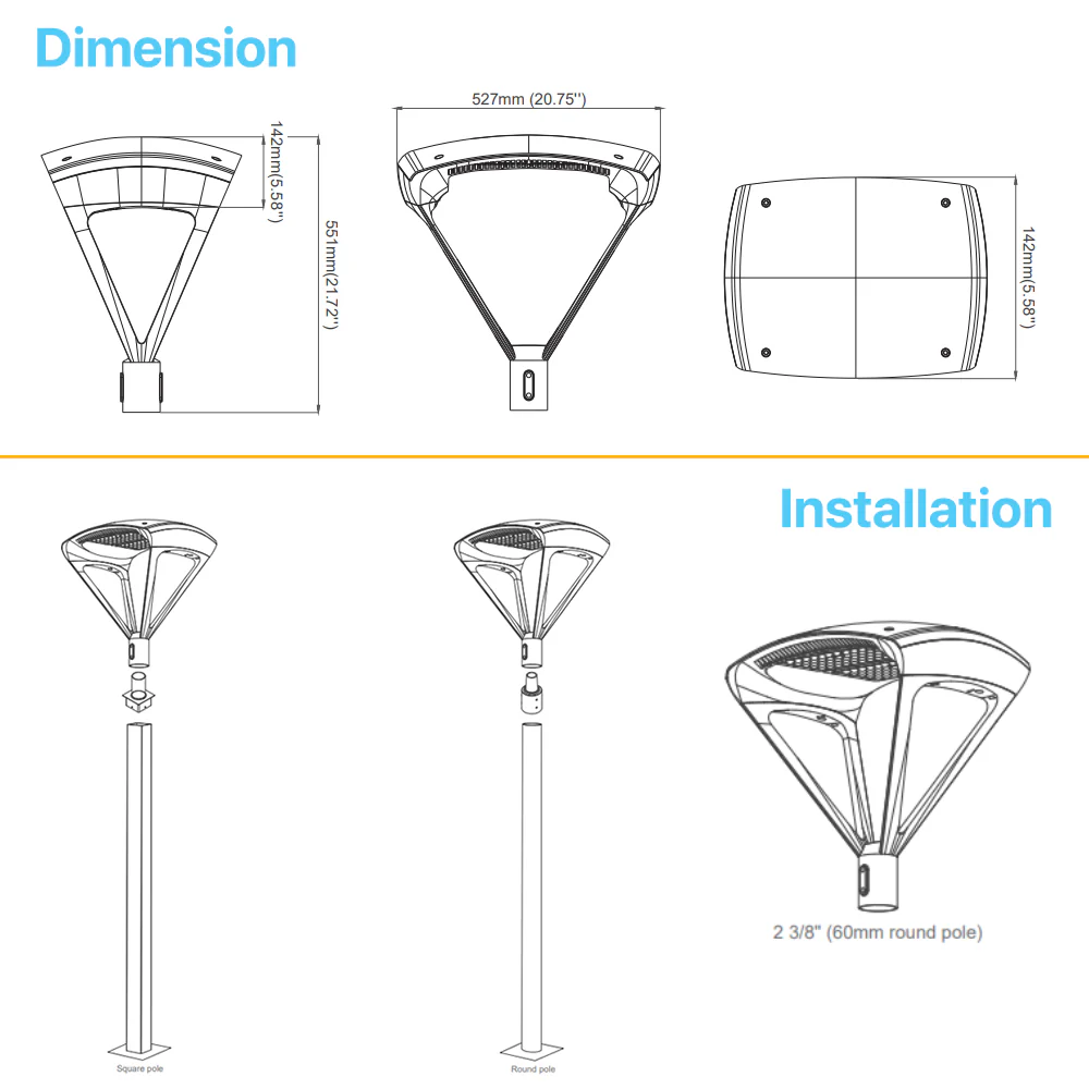 Post Top Lights- TP421 Series 8400lumens, Wattage & CCT Selectable, AC 120-277V - Image 7