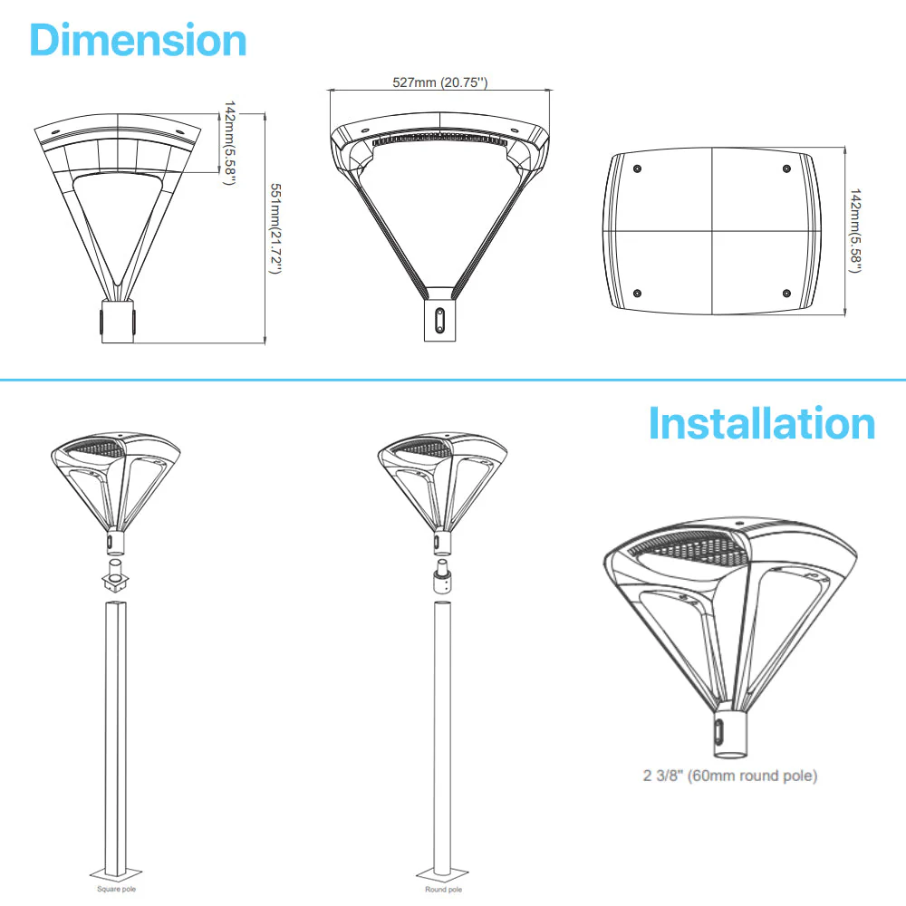 Spider LED Post Top Lights- TP500 Series, 39000lumens, 5000K, AC 120-277V For Commercial Project - Image 5
