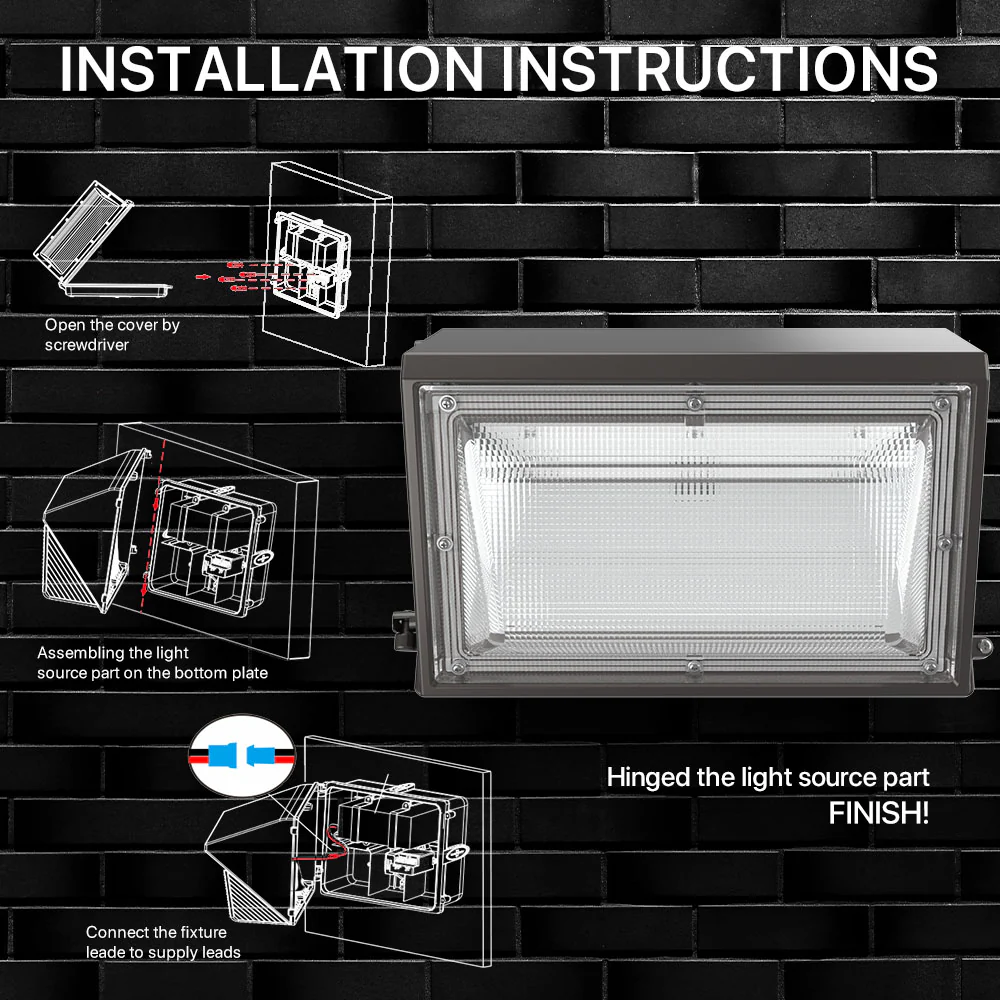 Wall Pack Light with Photocell - Moon series, 13000lumens, 5000K, AC 100-277V - Image 4